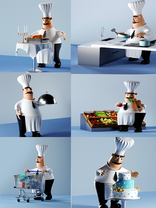 卡通角色lp模型厨师模型-白无常工作室
